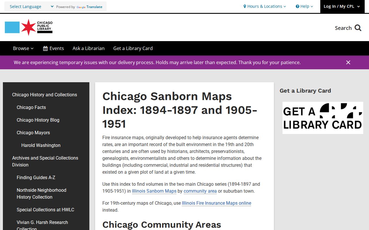 Chicago Public Library Sanborn index with historical South Holland map coverage