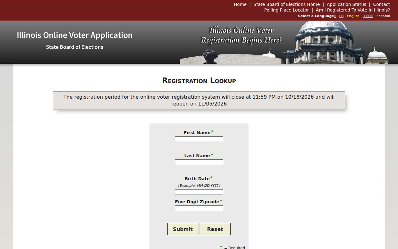 Illinois voter confirmation screen for South Holland