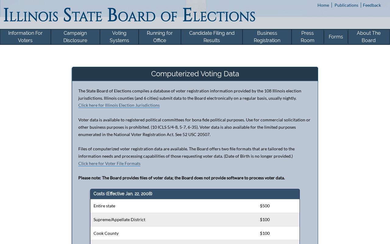Illinois State Board of Elections voter data access and purpose restrictions