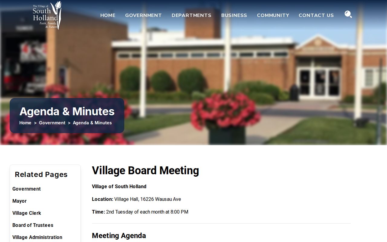 South Holland Village agendas and meeting minutes page