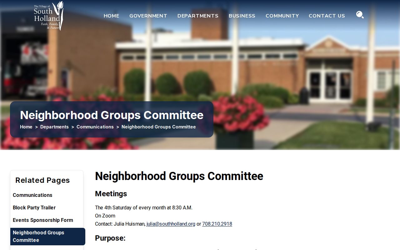 South Holland Neighborhood Groups Committee page for block organizing