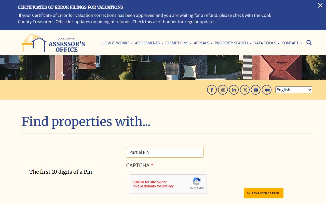 Cook County Assessor advanced address fields for South Holland streets