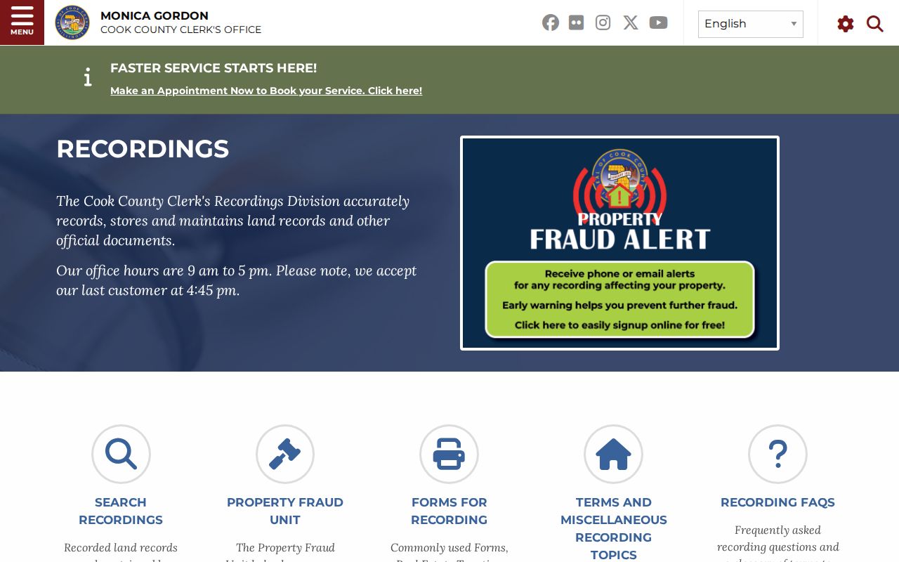 Cook County Clerk recordings access for deeds along South Holland streets
