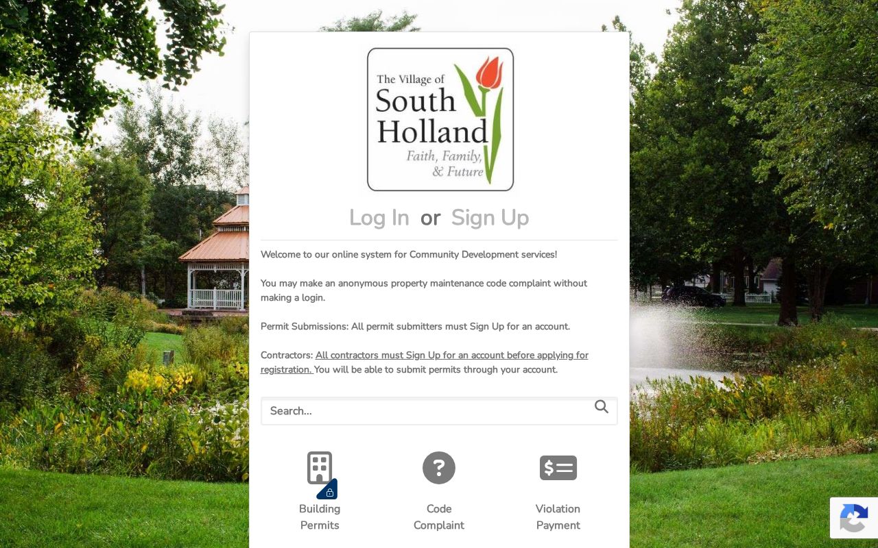 South Holland Elements Connect permit and inspection portal