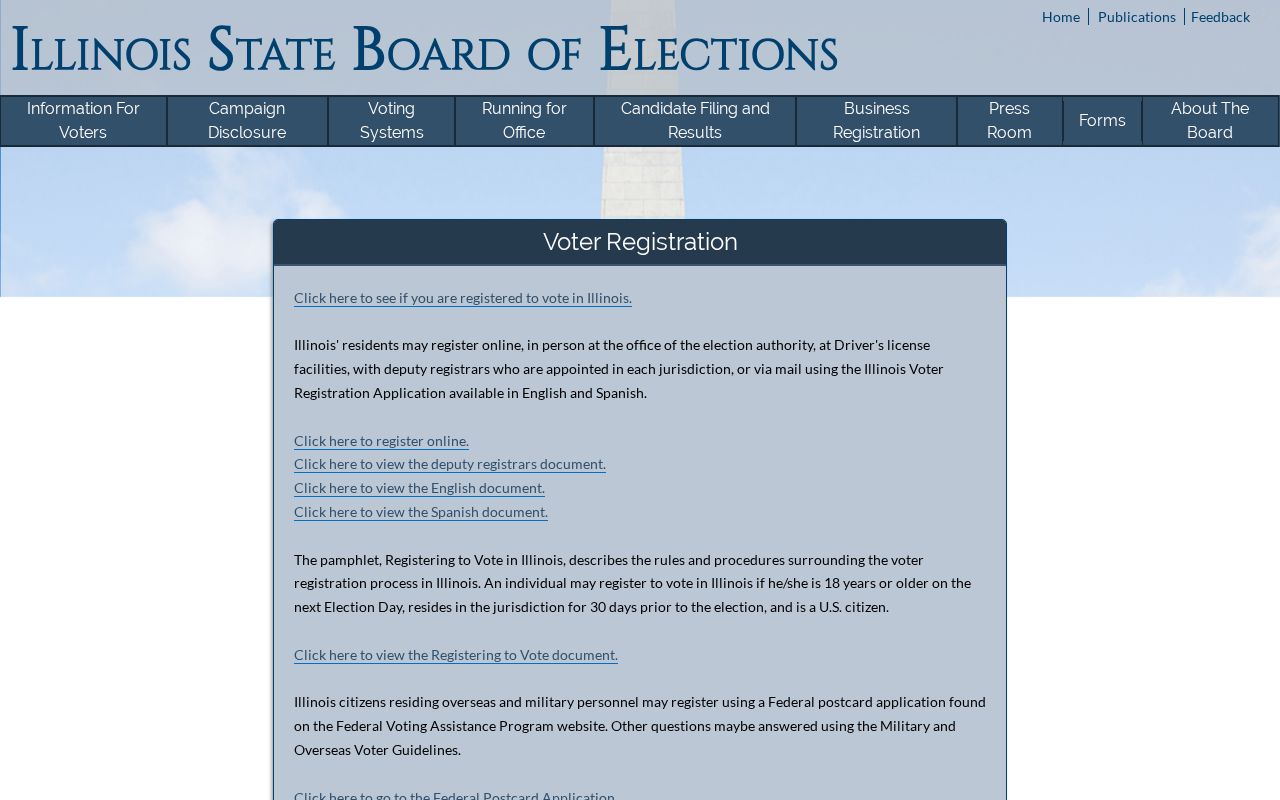 Illinois voter registration page with address requirements relevant to South Holland ZIP searches