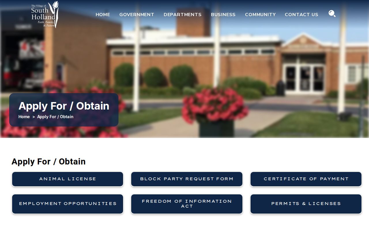 Village of South Holland forms and address services page